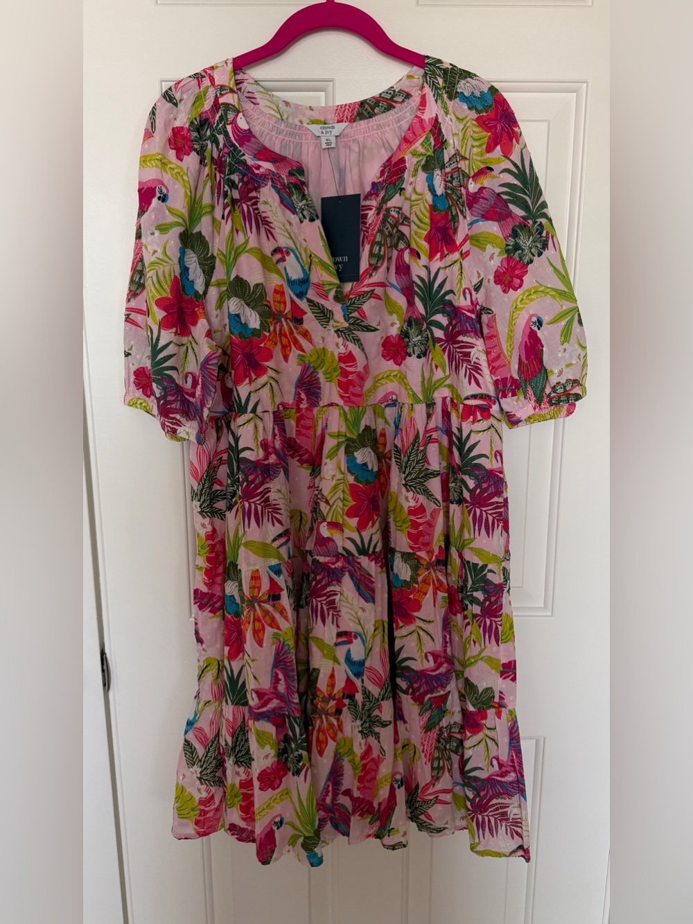 crown & ivy Pink Floral & Parrot Peasant Maxi Dress